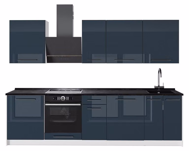 Cucina componibile Vicco Fame-Line Blu scuro lucido/Bianco 280 cm, PL Antracite, Model 64233