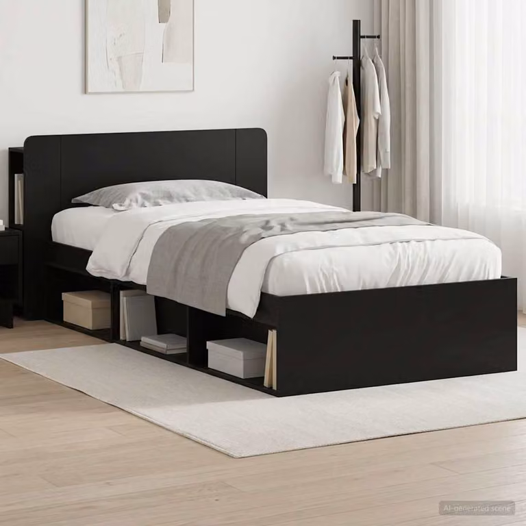 vidaXL Letto moderno con contenitore e testiera in legno nero L/P/H: 221.5 x 90 x 119.5 cm