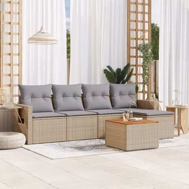 Set Divano da Giardino Moderno VIDAXL in Polyrattan con Cuscini Beige 6 pz