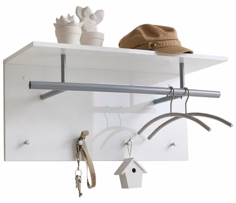 Appendiabiti a parete in legno, con ripiano, 72x35x29 cm, ideale per ingresso e cucina