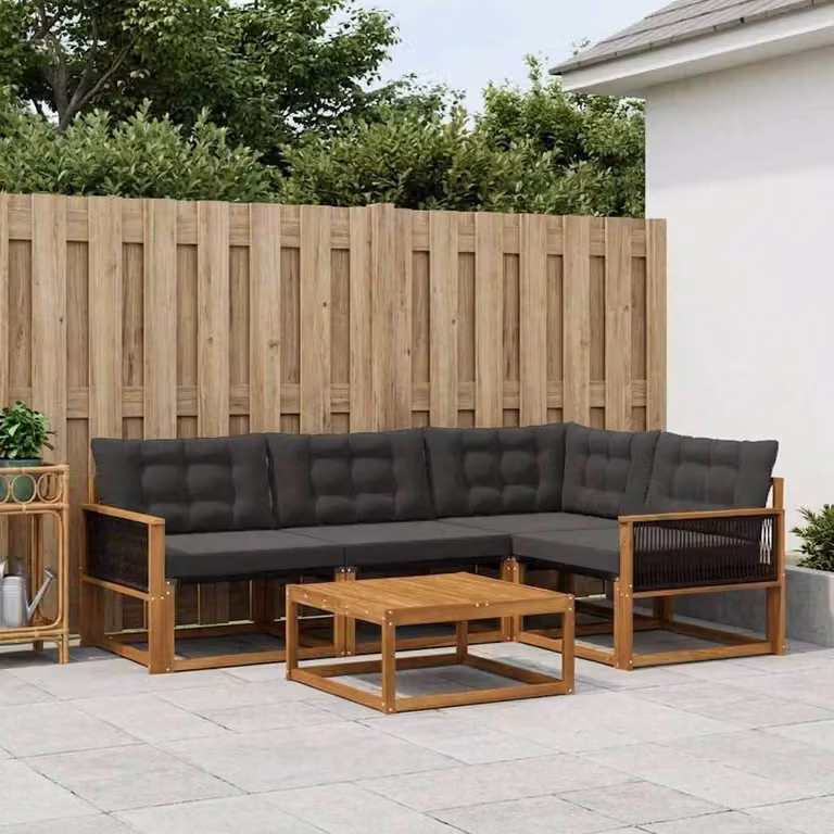 vidaXL Set di divani da esterno 5 pz Naturale e Nero