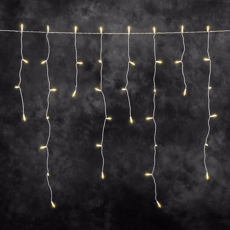 Tenda luminosa a LED per effetto pioggia di ghiaccio, con 200 diodi di colore ambra, trasformatore esterno da 31 V, cavo bianco