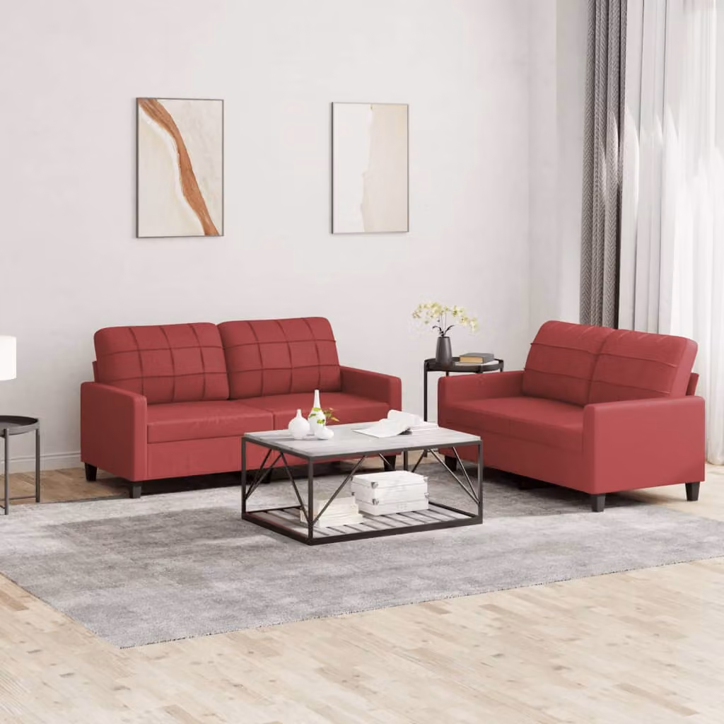 Set di 2 divani vidaXL in similpelle rossa con cuscini, design moderno per soggiorno – 1