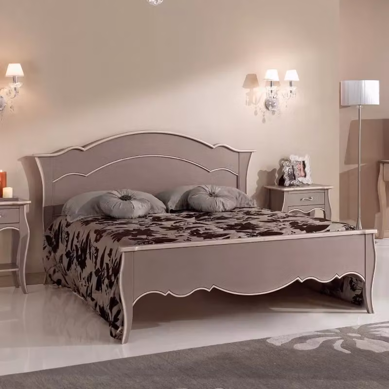 Letto matrimoniale sagomato bicolore beige e grigio in legno stile shabby chic Mobili 2G L/P/H: 195 x 119 x 211 cm – 1