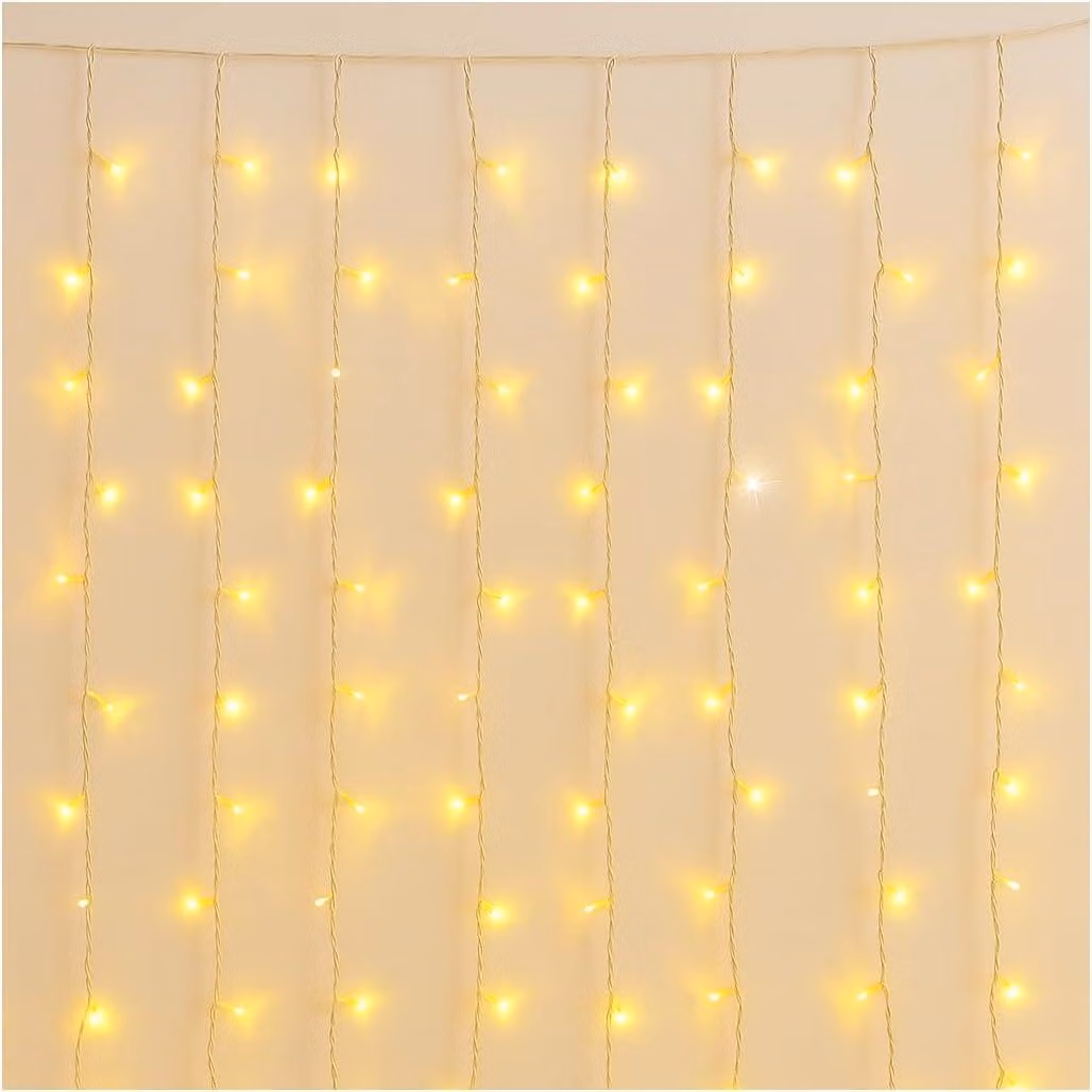 Tenda luminosa con 200 LED, lunghezza 3 metri, colore giallo, grado di protezione IP65, espandibile, effetto lampeggiante