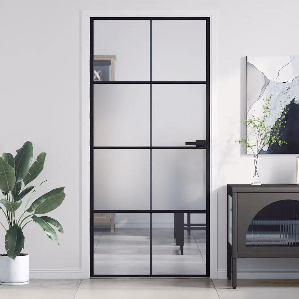 Porta interna moderna vidaXL in alluminio e vetro temperato nero, L: 93 cm, H: 201,5 cm