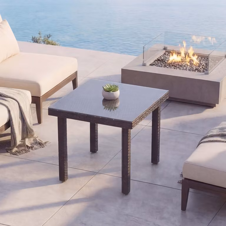 Tavolo da giardino in polyrattan Chieti, tavolo da pranzo, tavolino con piano in vetro, 80x80 cm ~ nero