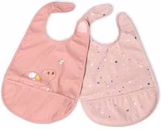 Set di 2 bavaglini Chicco con tasca raccoglibriciole in silicone, Rosa