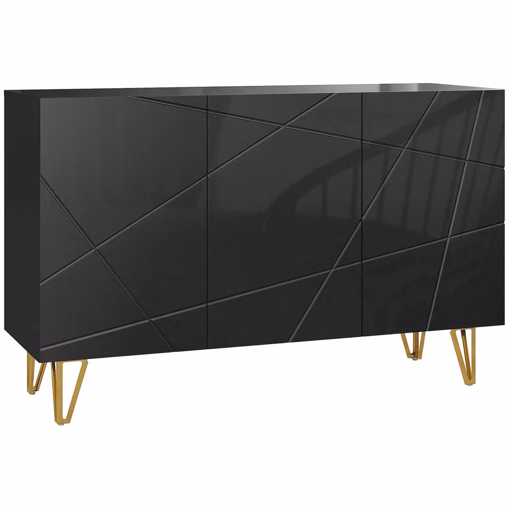 Mobile Contenitore Moderno Design In con 2 Armadietti e Ripiano Regolabile in MDF e Metallo, L/P/H: 120 x 40 x 75 cm, Nero e Oro – 2