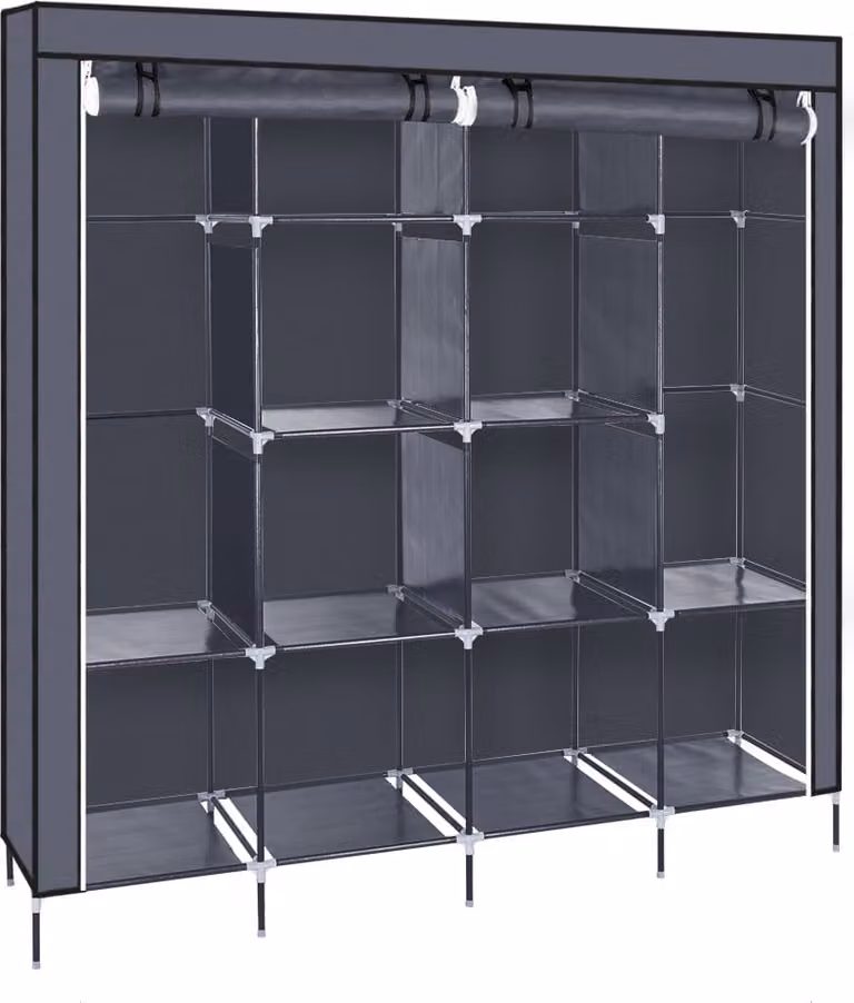 armadio da 67 pollici Armadio portatile Porta abiti 12 scomparti 4 tasche laterali Grigio