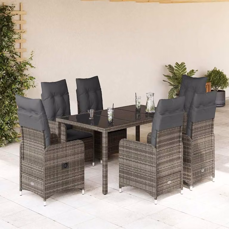 Set Bistrò da Giardino e Balcone vidaXL in Polyrattan e Metallo con Piano in Vetro Grigio, 5 Pezzi