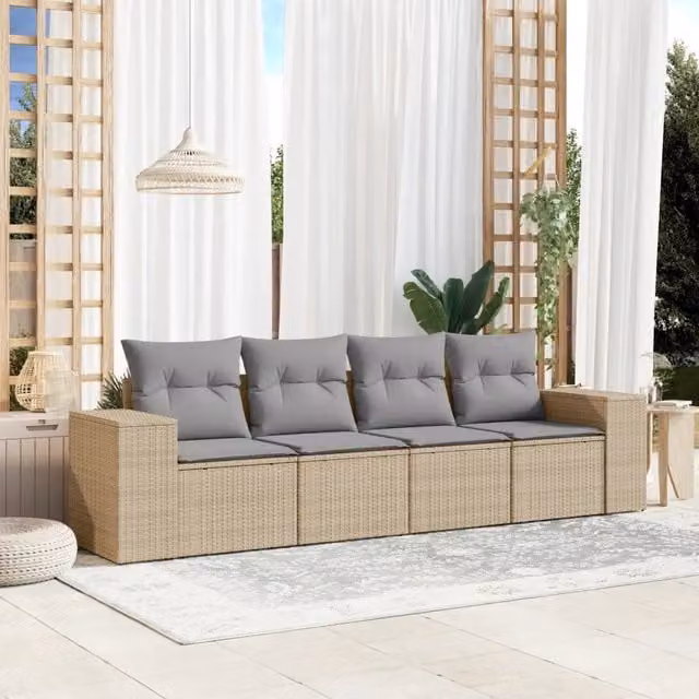 Set Divano da Giardino 4 pz con Cuscini Beige in Polyrattan 3222278