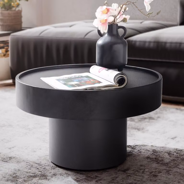 FineBuy Tavolino di design rotondo 60 cm in metallo nero - Tavolino da salotto in alluminio fatto a mano a forma di fungo - Tavolino da divano moderno in alluminio - Tavolino laterale