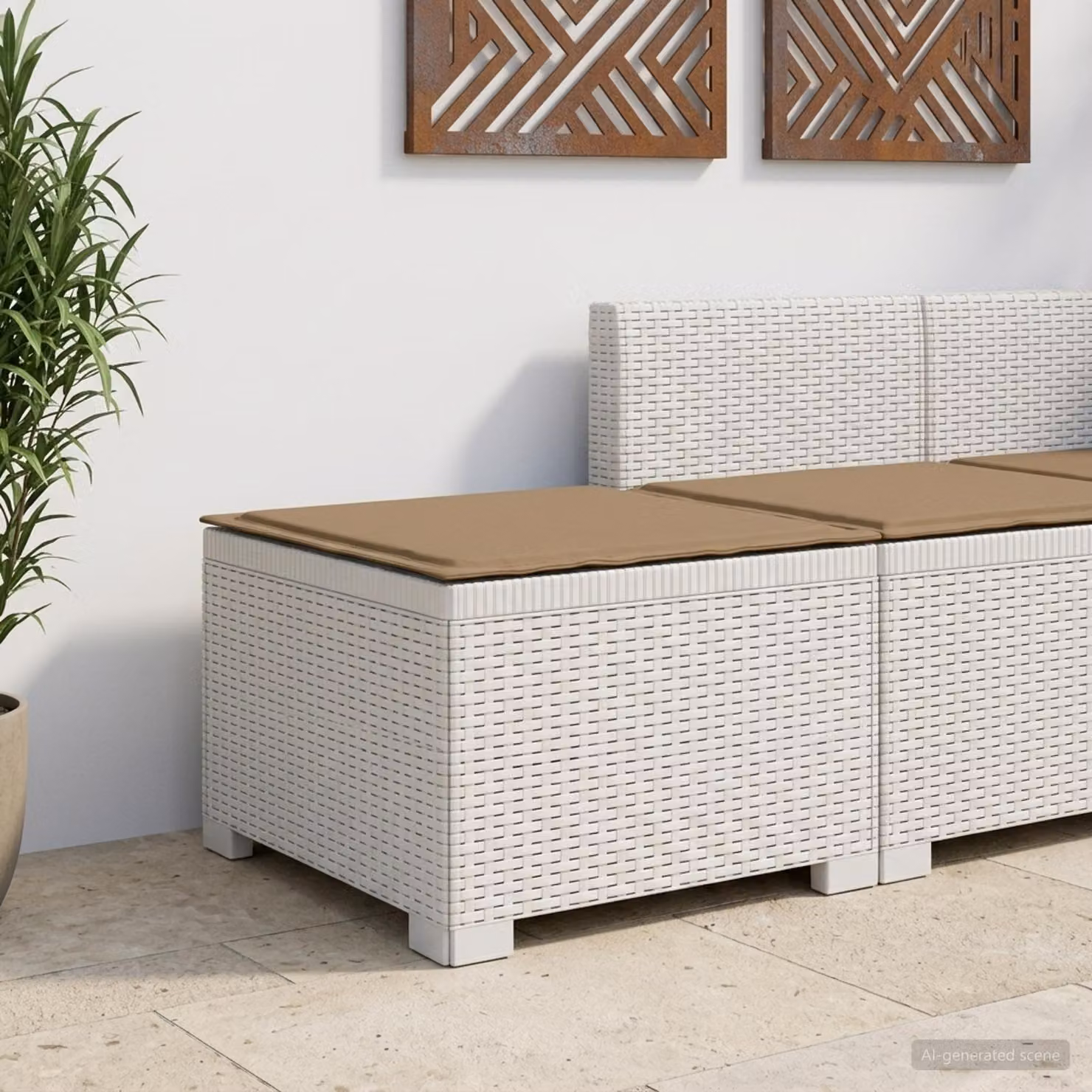 Divano da giardino singolo vidaXL con cuscino in aspetto rattan bianco L: 55 cm, P: 55 cm, H: 39 cm