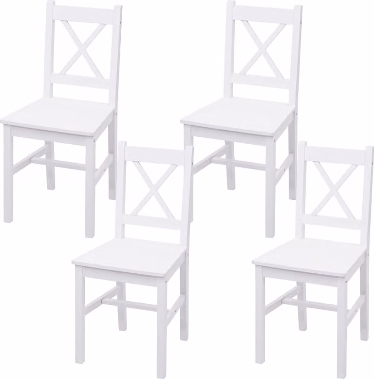 set di 4 sedie per sala da pranzo | HxLxP 86x40x42cm | altezza seduta 45cm | legno massiccio country house | bianco | poltrona sedia cucina sedia