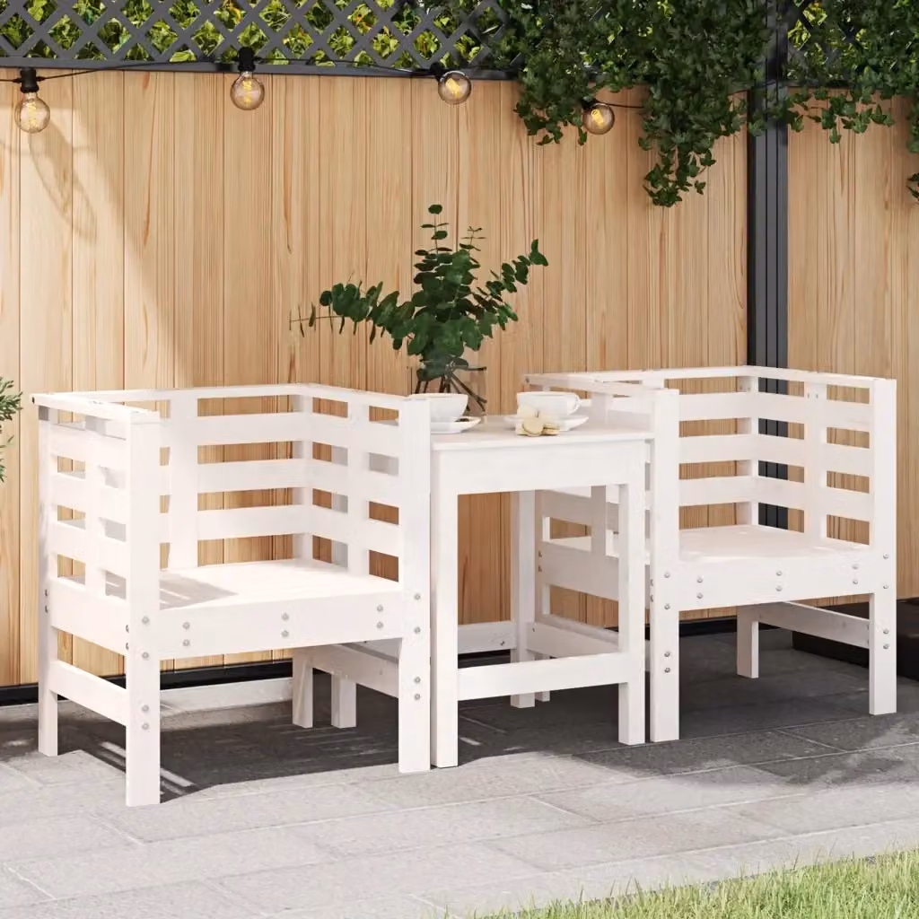 Set di 2 sedie da giardino moderne in legno di pino bianco lacquered, L: 61,5 cm, P: 53 cm, H: 71 cm – 2
