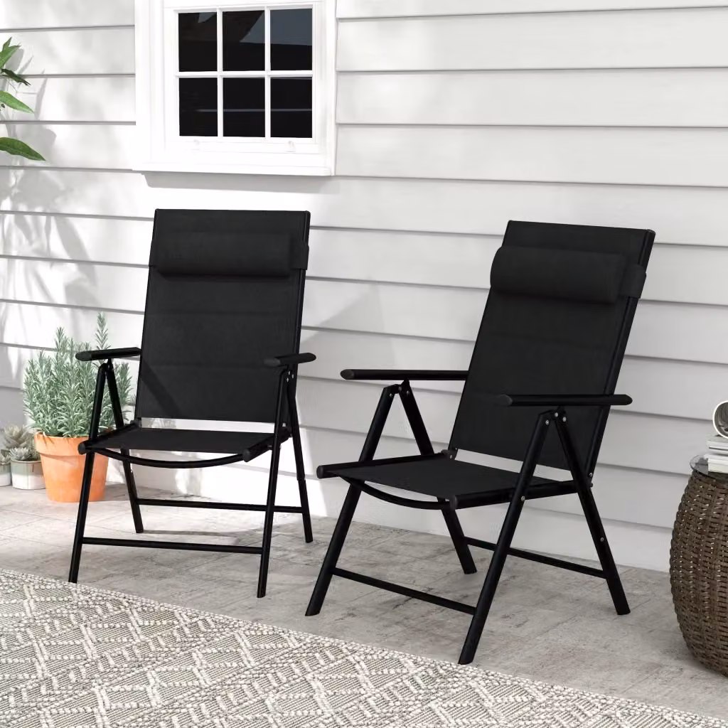 Set di 2 sedie pieghevoli GIORDANOSHOP con schienale reclinabile e poggiatesta in alluminio e poliestere nero L/P/H: 54 x 67 x 108 cm – 2