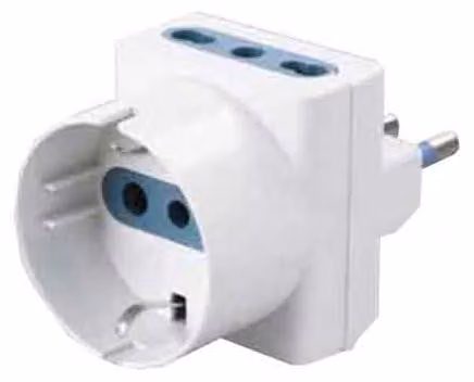 ADATTATORE TRIPLO SCHUKO BIVALENTE 16A CARDINALE 2P+T- 1presa schuko + 2 prese 10/16A 2P+T