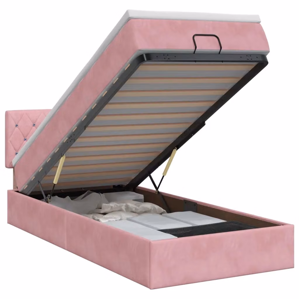 Letto ottomano con contenitore a sollevamento vidaXL in velluto rosa L: 100 cm, P: 200 cm, H: 203 cm – 2