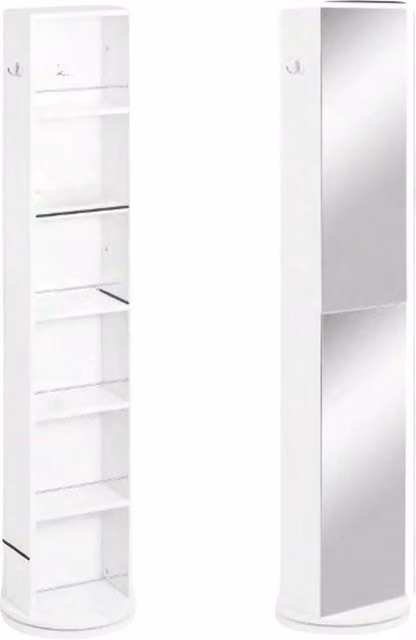 Cassettiera Alta con Specchio - MDF - Bianco - 30x17,5x169,5 cm - Design Funzionale