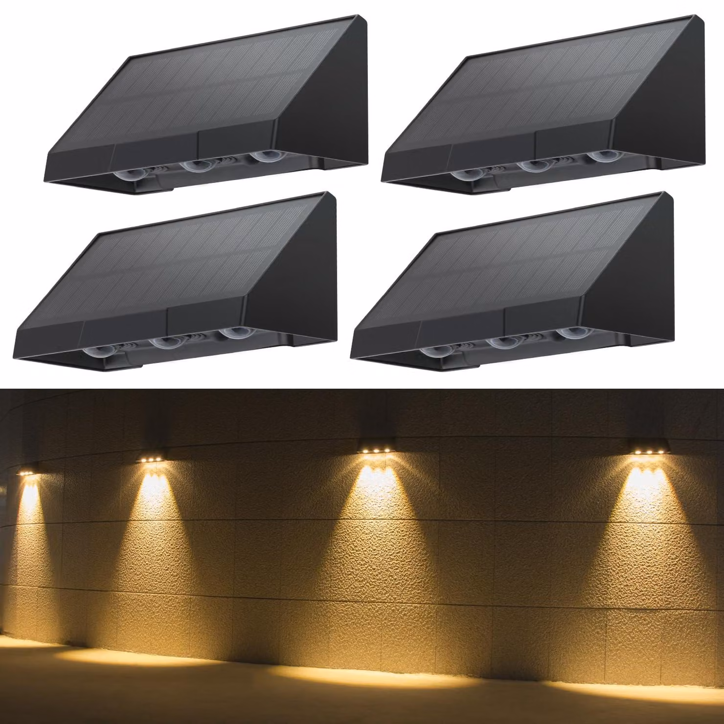 Set di 4 lampioni solari a LED, luce bianca calda da 3000K, impermeabili