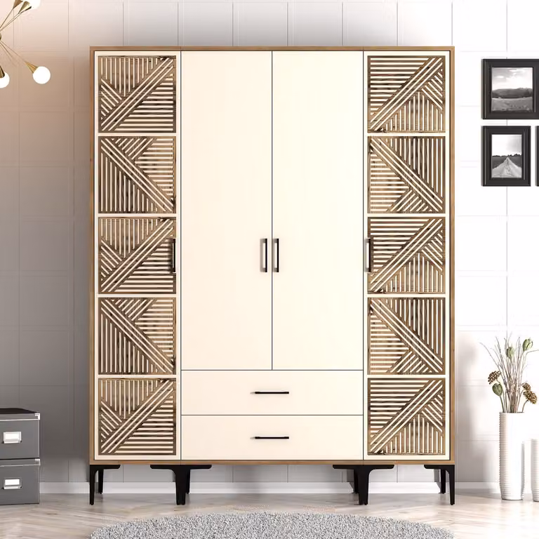 Skye Decor, Kumsal PTP - Noce, Crema, Armadio, Noce, 100% PANNELLI DI PARTICELLE RIVESTITI IN MELAMMINA, 160 x 201,4 x 47,5 cm