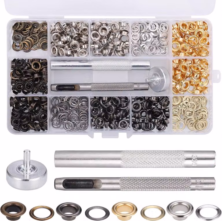 Set di 400 occhielli da 5 mm, kit di strumenti per tessuti, pelle, borse, tela e cinture