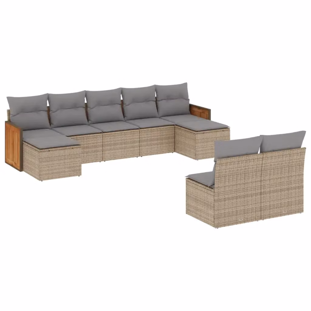 vidaXL Set Divano da Giardino 9 pz a forma di U in Polyrattan con Cuscini Beige e Grigio e Ottoman – 2