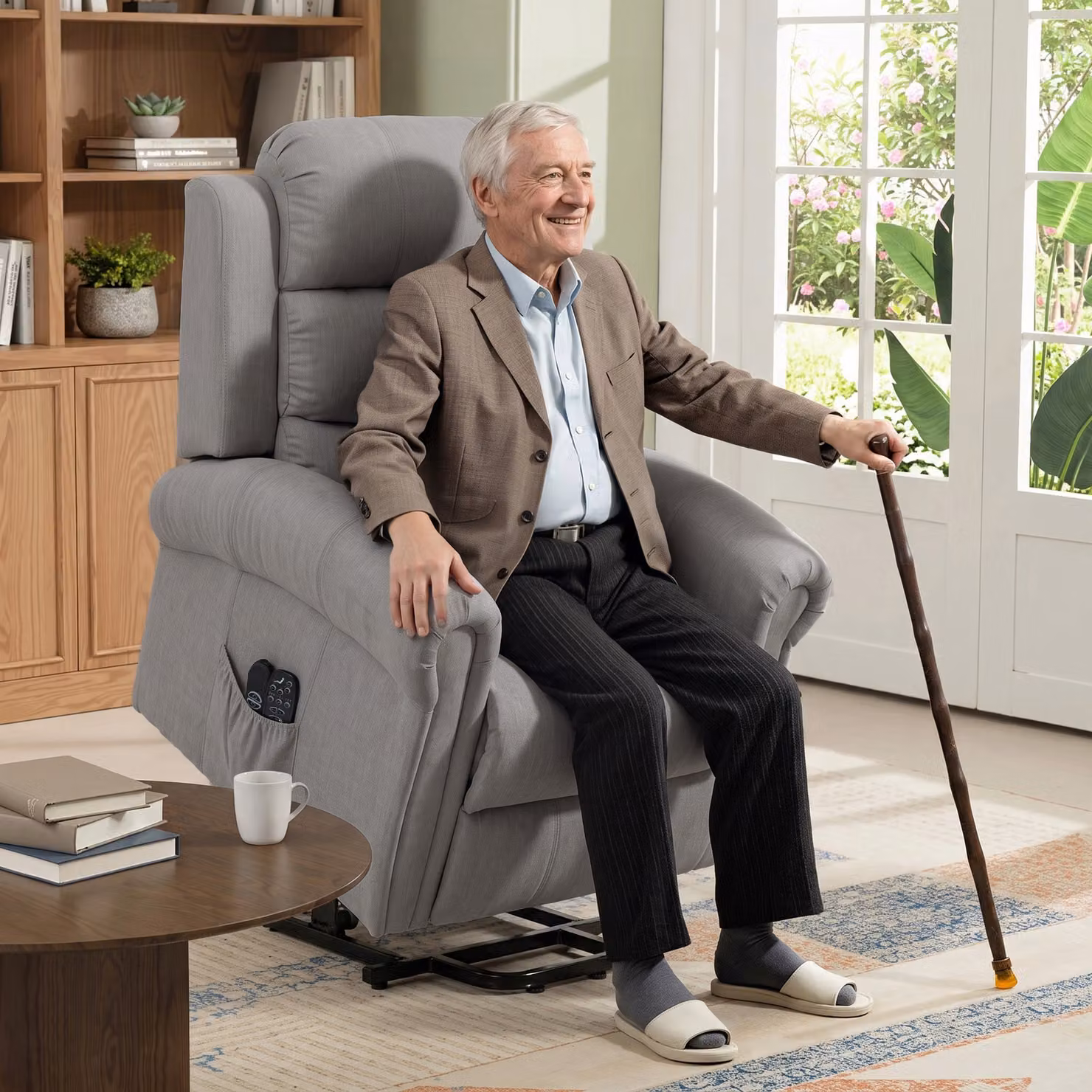 Poltrona relax con funzione alzapersona Outsunny grigio, modello moderno con braccioli e rivestimento in tessuto – 2