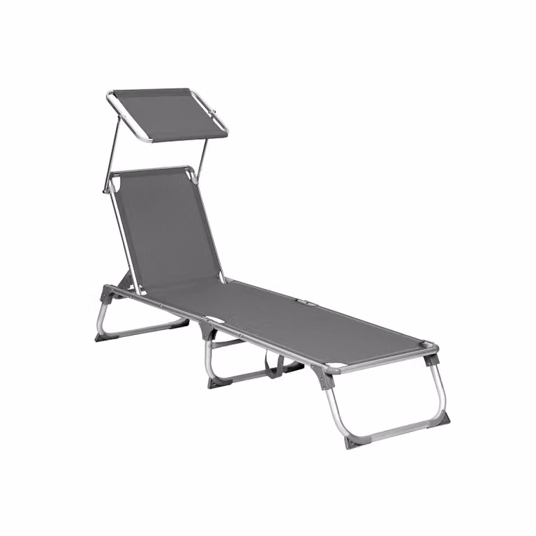 Lettino Prendisole Pieghevole con Materassino, Grigio / 55 x 193 x 31 cm / Alluminio, Tessuto Sintetico
