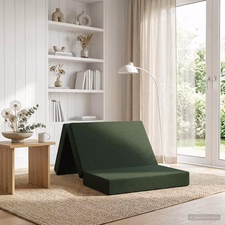 vidaXL Divano Letto Pieghevole Moderno in Tessuto Verde, L/P/H: 100 x 67 x 45 cm
