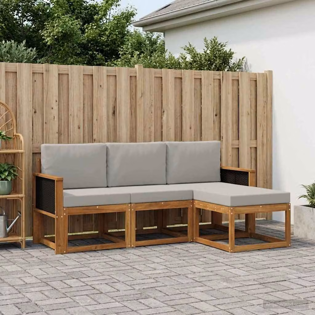 Set di divani da esterno vidaXL a forma di L in legno di acacia con cuscini, beige e grigio