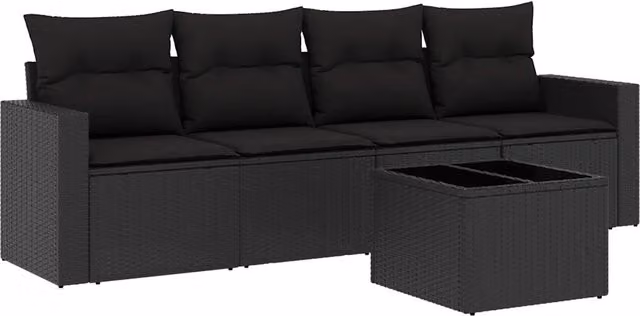 Set Divani da Giardino 5 pz | Set Salotto da Giardino con Cuscini in Polyrattan Nero