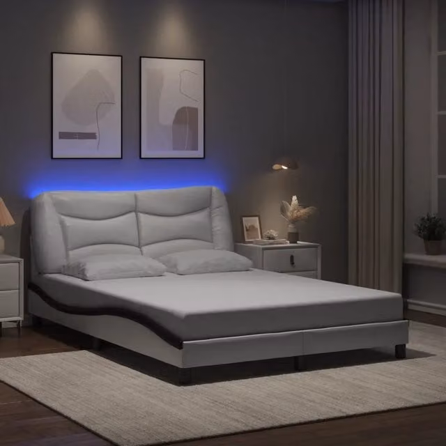 vidaXL Giroletto Hvar con LED e porta USB in ecopelle Bianco e Nero L/P: 140 x 200 cm