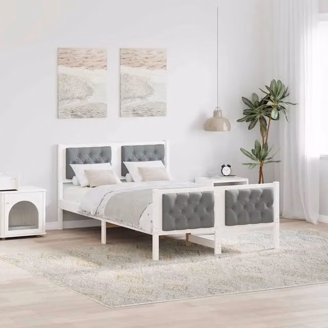 Struttura del letto-Giroletto Grigio chiaro 120 x 190 cm Pino massello 815070
