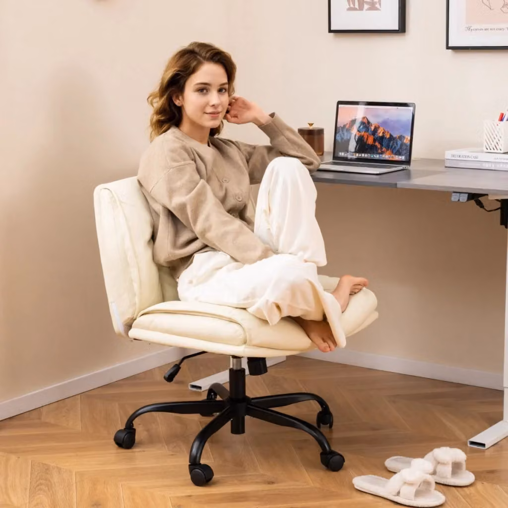Sedia da scrivania moderna DESIGN IN in ecopelle bianca con ruote e seduta girevole a 360 gradi – 2
