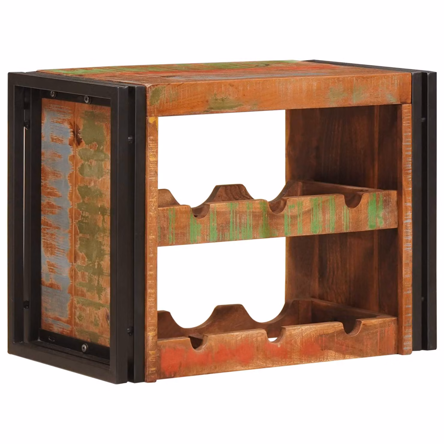 vidaXL Portabottiglie in stile industriale in legno e metallo marrone L: 60 cm, P: 45 cm, H: 33 cm