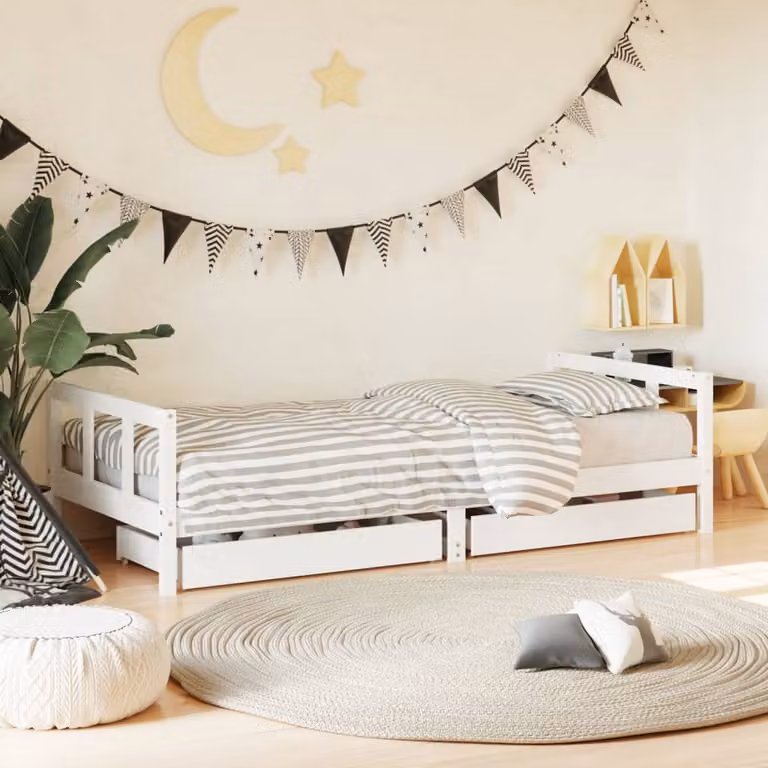 Giroletto per bambini vidaXL in legno massello di pino bianco con cassetti L 90 cm x P 200 cm