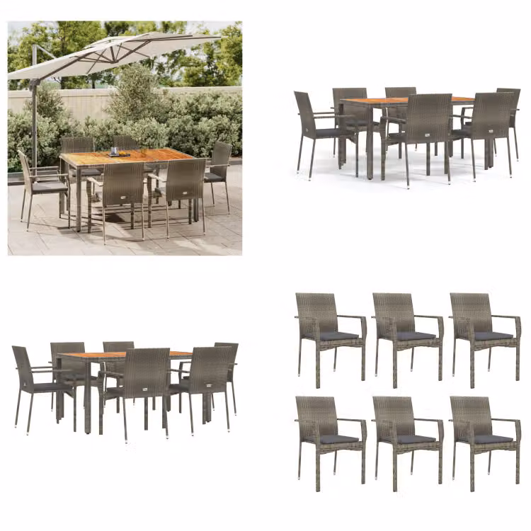 vidaXL Set da pranzo da giardino 7 pezzi con cuscini in poly rattan grigio - Set da pranzo da giardino - Set da pranzo da giardino - Set da pranzo da terrazza