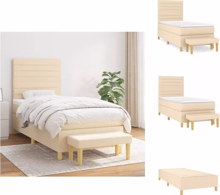 vidaXL Letto a molle con materasso crema 100x200 cm in tessuto - Letti e strutture letto