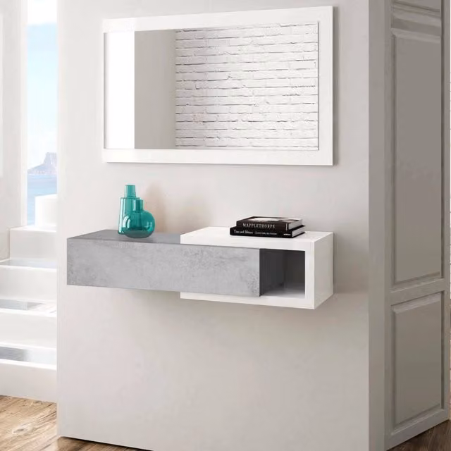 Mobile da ingresso DMORA Arty con specchio, bianco e grigio, L 95 x P 26 x H 19 cm