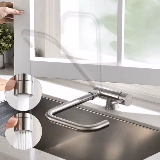 Kraan per cucina con rubinetto di scarico 180° pieghevole, con anteprima, pieghevole con 2 modalità di getto, miscelatore per cucina 360° girevole, rubinetto per cucina sotto finestra, rubinetteria per l'impianto di scarico