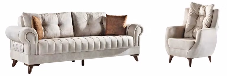 Sofagarnitur Wohnzimmer Set 3-Sitzer Sofa Sessel Beige 2tlg. 3+1