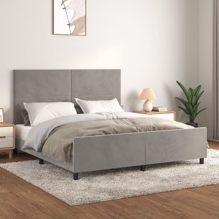 The Living Store Struttura letto con testiera in velluto grigio chiaro 180x200 cm