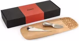 Set da formaggio Alessi composto da tagliere, coltello e punteruolo in acciaio inossidabile e legno di faggio, colori argento e marrone