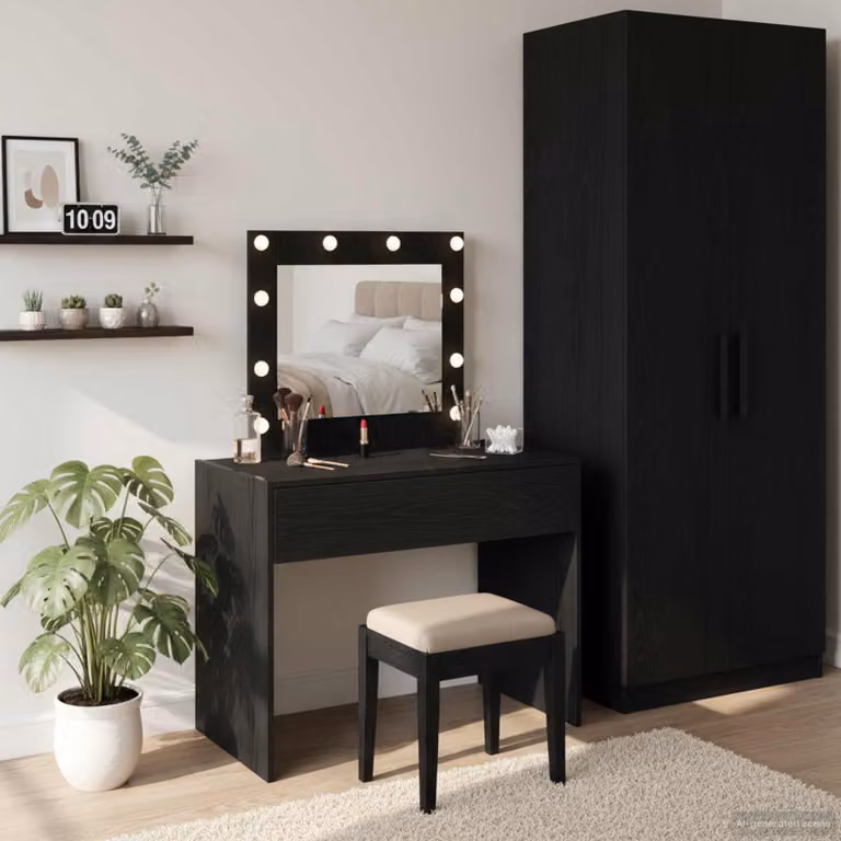 vidaXL Tavolo da Trucco Moderno Nero in Legno MDF L/P/H: 83 x 40 x 70 cm