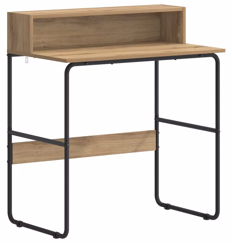 Scrivania con spazio contenitivo in legno effetto rovere artigianale, 80 x 50 x 91 cm