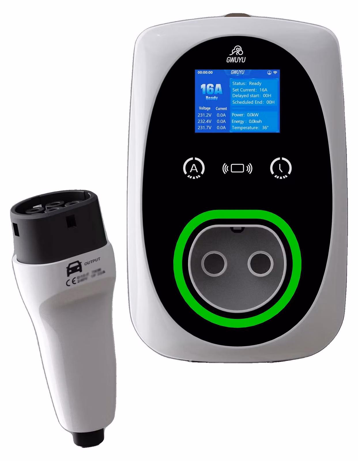 Stazione di ricarica per veicoli elettrici, con funzionalità Wi-Fi, ad alta efficienza energetica, compatibile con app per 16 fasi a 3 fasi, con connettore di tipo 2