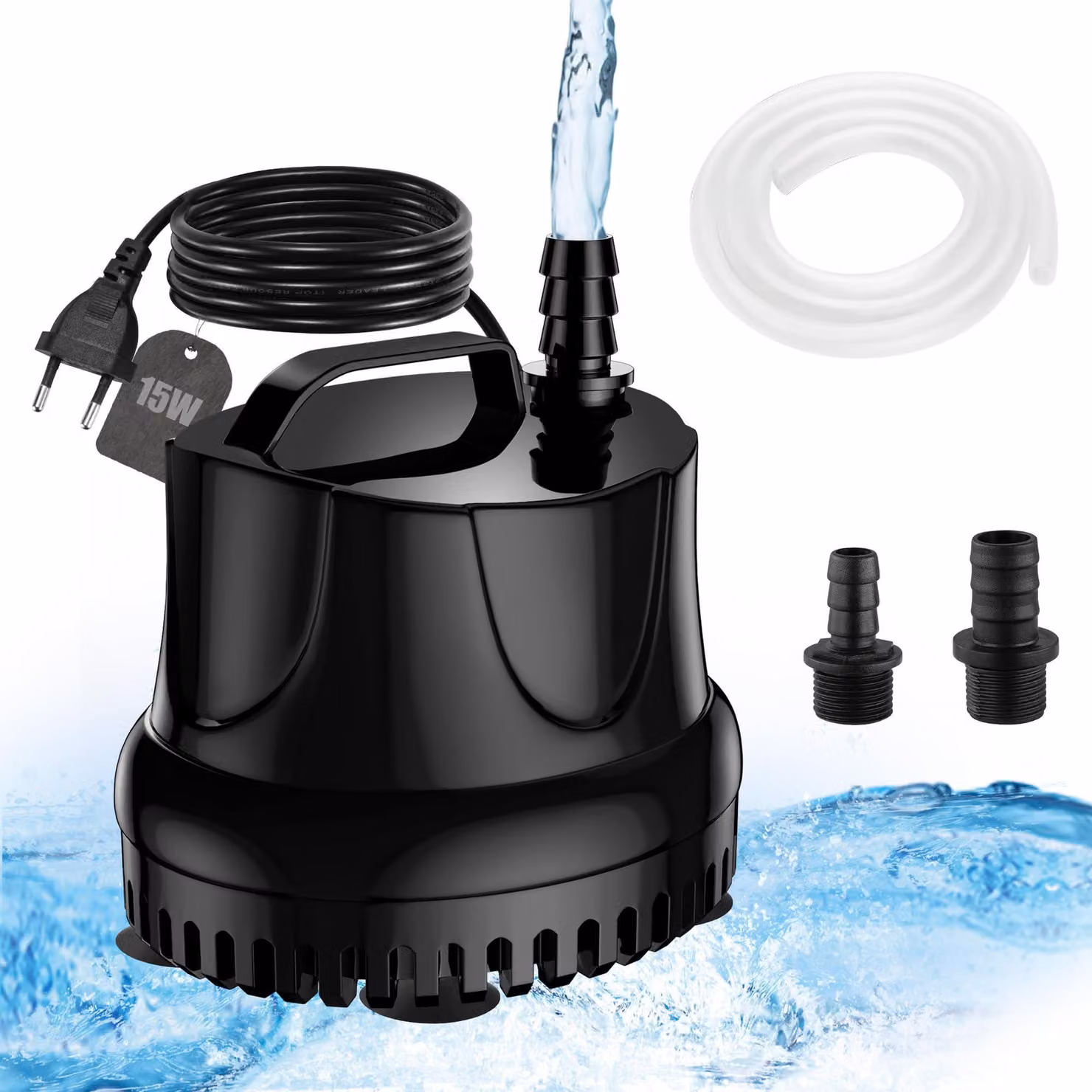 Pompa per acquari da 15W, 800 L/H. Pompa sommergibile ultra-silenziosa per stagni, con cavo da 1,5 metri e tubo flessibile da 1 metro
