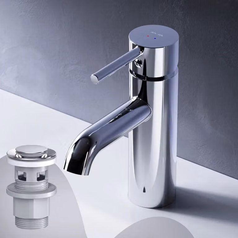 AM.PM Rubinetto da bagno con scarico a scomparsa per lavabo Rubinetto da bagno cromato Rubinetto da lavabo con scarico a scomparsa Valvola in ottone da 1 1/4 di pollice Scarico